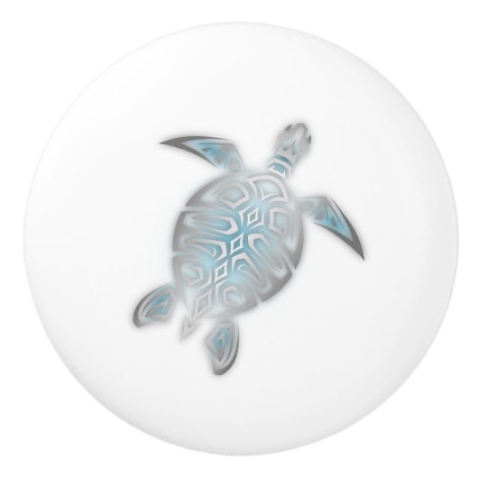 Silver Zee Turtle White Nautical Keramische Knop (Voorkant)