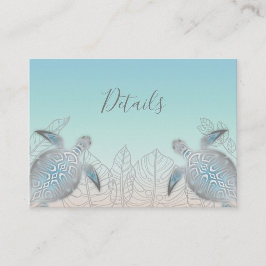 Silver Zee Turtles | Beach Weddenschap Details Informatiekaartje (Voorkant)