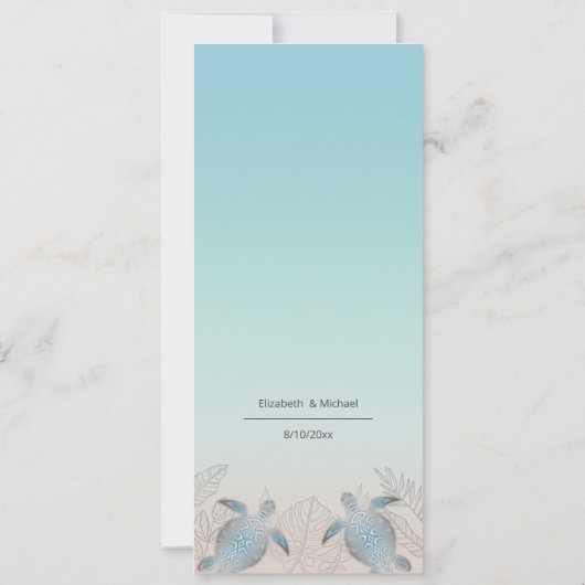 Silver Zee Turtles Beach Wedding Kaart (Achterkant)