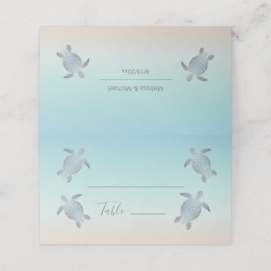 Silver Zee Turtles Beach Wedding Plaatskaartje (Buitenkant ongevouwen)
