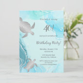 Silver Zee Turtles | Blauwe inkt | Geboortedag Kaart (Staand voorkant)