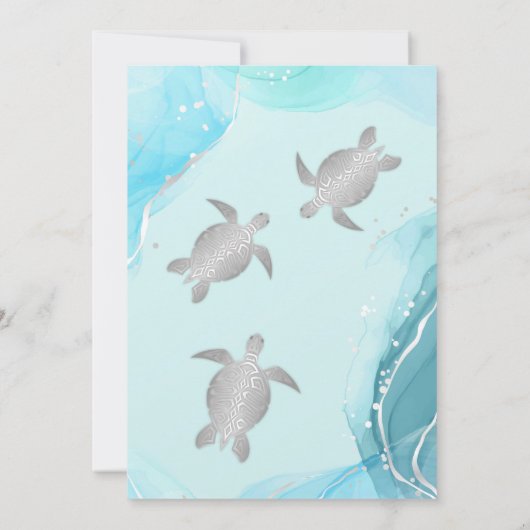 Silver Zee Turtles | Blauwe inkt | Geboortedag Kaart (Achterkant)