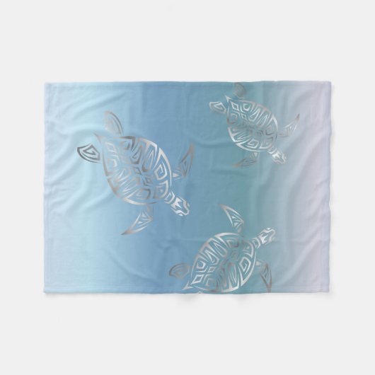 Silver Zee Turtles Blue Gradient Animal Fleece Deken (Voorkant (Horizontaal))