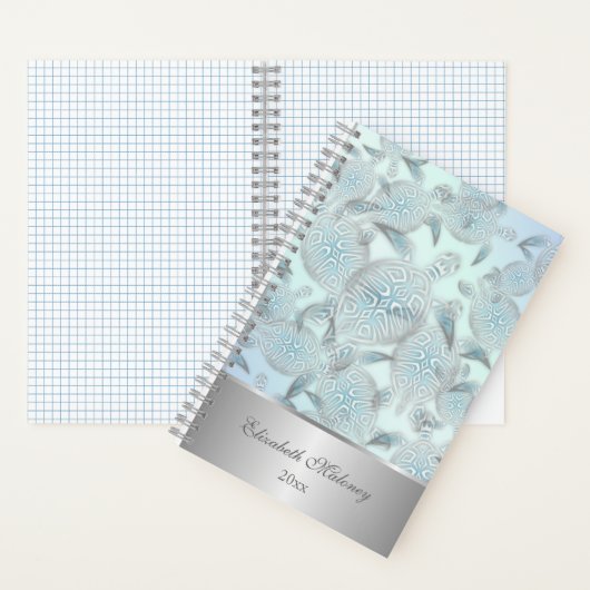 Silver Zee Turtles Pattern Jouw naam Jaar Notitieboek (Binnen)