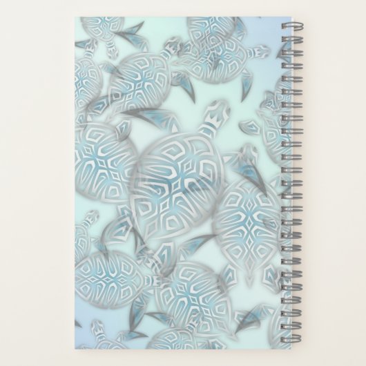 Silver Zee Turtles Pattern Jouw naam Jaar Notitieboek (Achterkant)