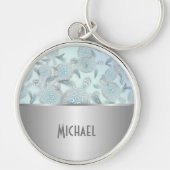 Silver Zee Turtles Pattern Monogram Sleutelhanger (Voorkant)