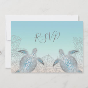 Silver Zee Turtles Turquoise Beach Wedding Kaart