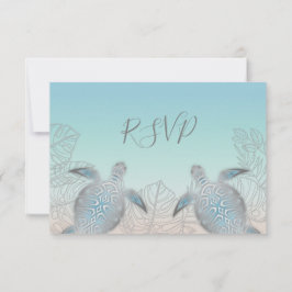 Silver Zee Turtles Turquoise Beach Wedding RSVP Kaartje