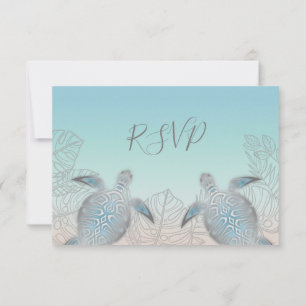 Silver Zee Turtles Turquoise Beach Wedding RSVP Kaartje