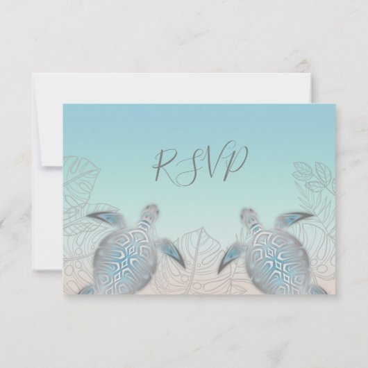 Silver Zee Turtles Turquoise Beach Wedding RSVP Kaartje (Achterkant)