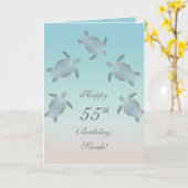 Silver Zee Turtles Turquoise Custom Birthday Kaart (Gele Bloem)