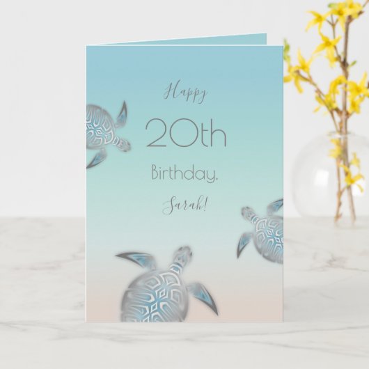 Silver Zee Turtles Turquoise Custom Kaart (Gele Bloem)