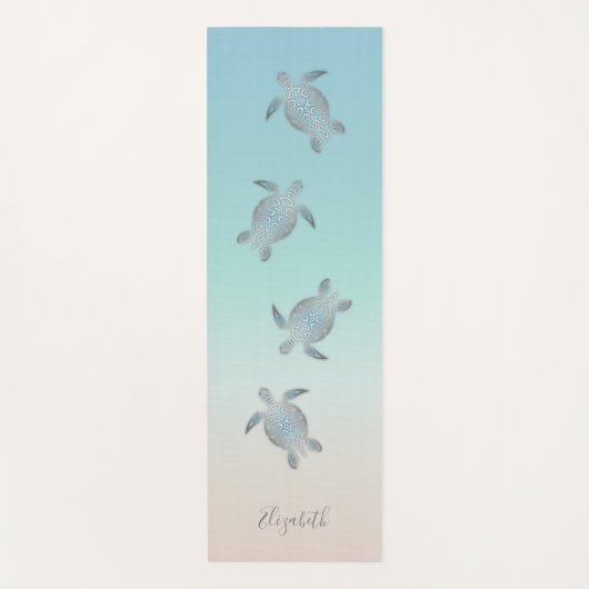 Silver Zee Turtles Turquoise Jouw naam Beach Yogamat (Voorkant)