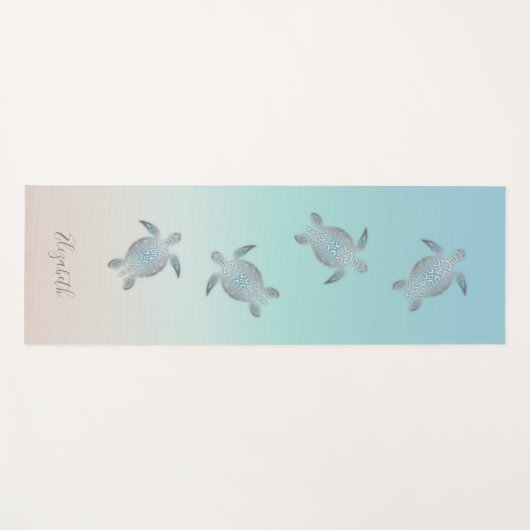 Silver Zee Turtles Turquoise Jouw naam Beach Yogamat (Voorkant (horizontaal))