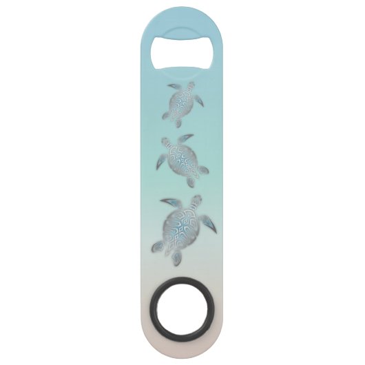 Silver Zee Turtles Turquoise Maritime Nautical Speed Flessenopener (Achterkant)