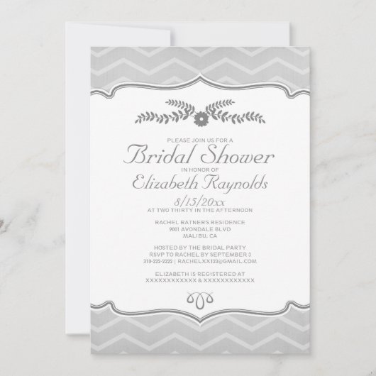 Silver Zigzag Bridal Shower Invitations Kaart (Voorkant)