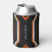 Silver. zwart, oranje geometrisch gaming monogram blikjeskoeler (Blikje Voorkant)