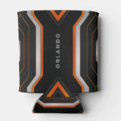 Silver. zwart, oranje geometrisch gaming monogram blikjeskoeler (Achterkant)