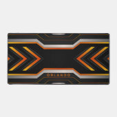 Silver. zwart, oranje geometrisch gaming monogram bureaumat (Voorkant)