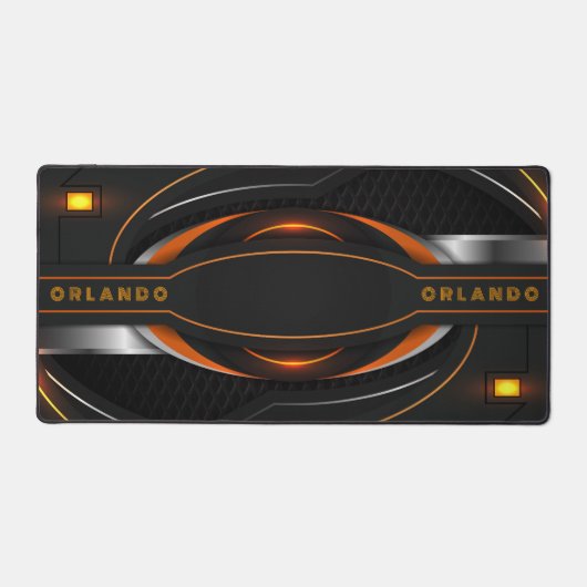 Silver, zwart, oranje geometrisch gaming-monogram bureaumat (Voorkant)