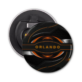 Silver, zwart, oranje geometrisch gaming-monogram button flesopener