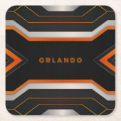 Silver. zwart, oranje geometrisch gaming monogram kartonnen onderzetters (Voorkant)