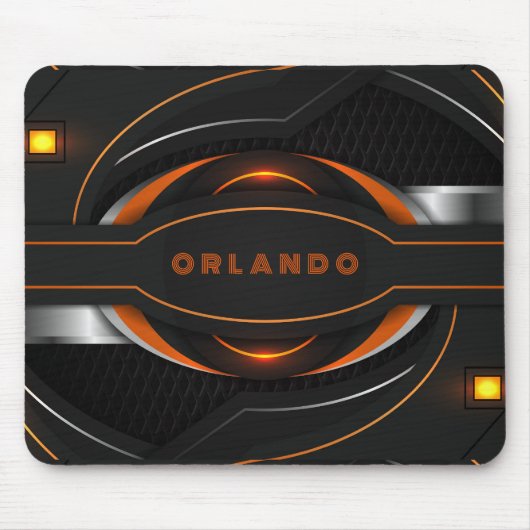 Silver, zwart, oranje geometrisch gaming-monogram muismat (Voorkant)