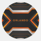 Silver. zwart, oranje geometrisch gaming monogram ronde sticker (Voorkant)