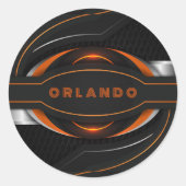 Silver, zwart, oranje geometrisch gaming-monogram ronde sticker (Voorkant)