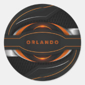 Silver, zwart, oranje geometrisch gaming-monogram ronde sticker (Voorkant)