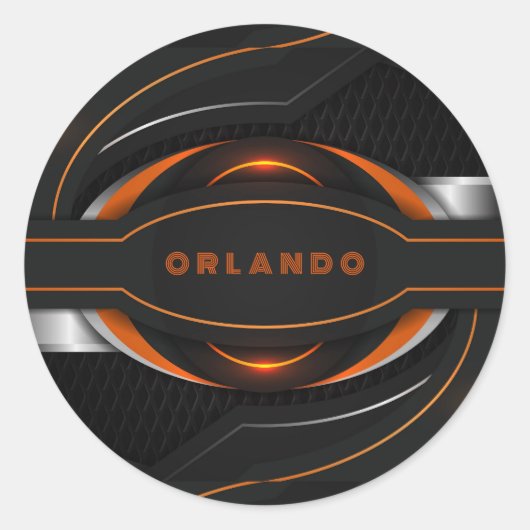 Silver, zwart, oranje geometrisch gaming-monogram ronde sticker (Voorkant)