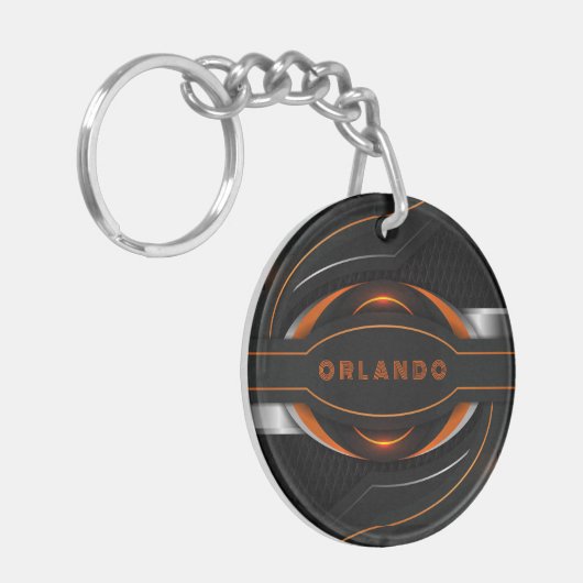 Silver, zwart, oranje geometrisch gaming-monogram sleutelhanger (Voorkant Links)