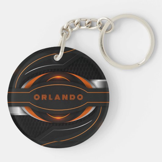 Silver, zwart, oranje geometrisch gaming-monogram sleutelhanger (Achterkant)