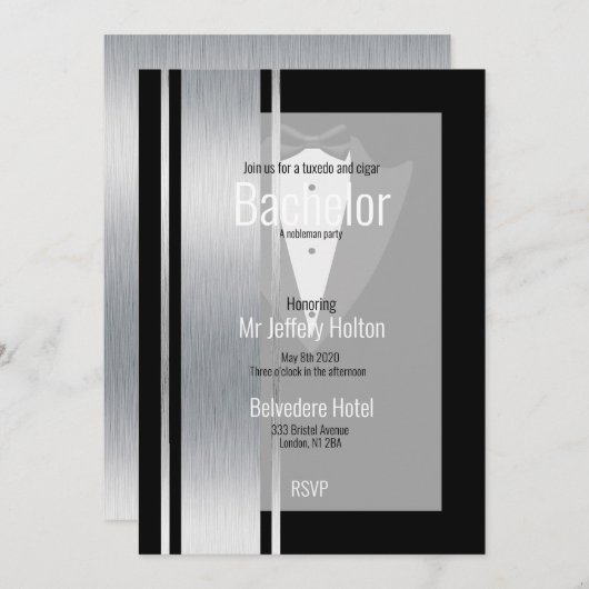 Silver, zwart-wit streep slaat de datum op save the date (Voorkant / Achterkant)