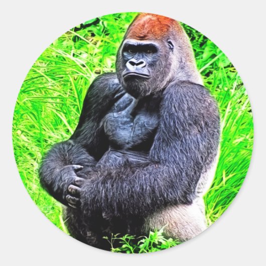Silverback Gorilla fotoschilderen Ronde Sticker (Voorkant)