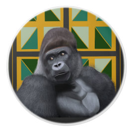Silverback Gorilla Geel en Groen Geometrisch Keramische Knop
