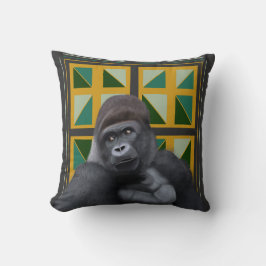 Silverback Gorilla Geel en Groen Geometrisch Kussen