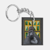 Silverback Gorilla Geel en Groen Geometrisch Sleutelhanger (Voorkant Links)