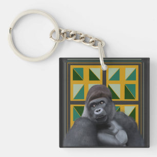 Silverback Gorilla Geel en Groen Geometrisch Sleutelhanger