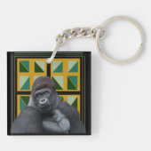 Silverback Gorilla Geel en Groen Geometrisch Sleutelhanger (Achterkant)