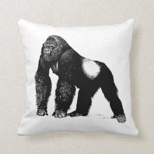  Silverback Gorilla Illustratie, zwart Kussen