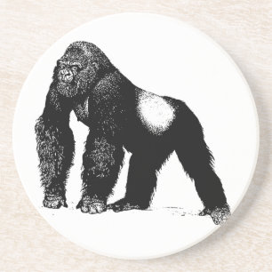  Silverback Gorilla Illustratie, zwart Zandsteen Onderzetter