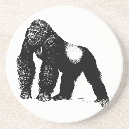  Silverback Gorilla Illustratie, zwart Zandsteen Onderzetter (Voorkant)
