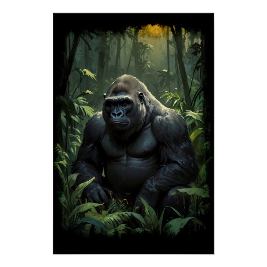 Silverback Gorilla in Rwandese Oerwoud Perfect Poster (Voorkant)