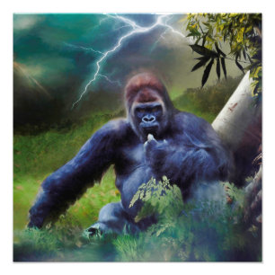 SILVERBACK GORILLA OERWOUD ENLIGHTENTIE FOTO AFDRUK