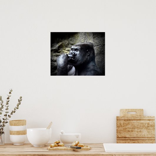 Silverback Mountain Gorilla Thinking Poster (Keuken)