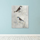Silvered Aviary | Een paar vogels Canvas Afdruk (Insitu (Houten vloer))