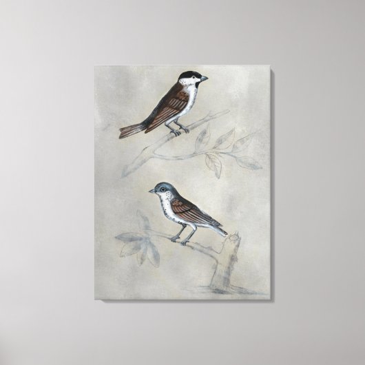 Silvered Aviary | Een paar vogels Canvas Afdruk (Voorkant)
