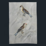 Silvered Aviary | Twee vogels Theedoek<br><div class="desc">Deze waterverf print bevat twee vogels in een boom | van Naomi McCavitt</div>