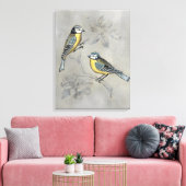 Silvered Aviary | Vogelpaar Canvas Afdruk (Insitu (Woonkamer))